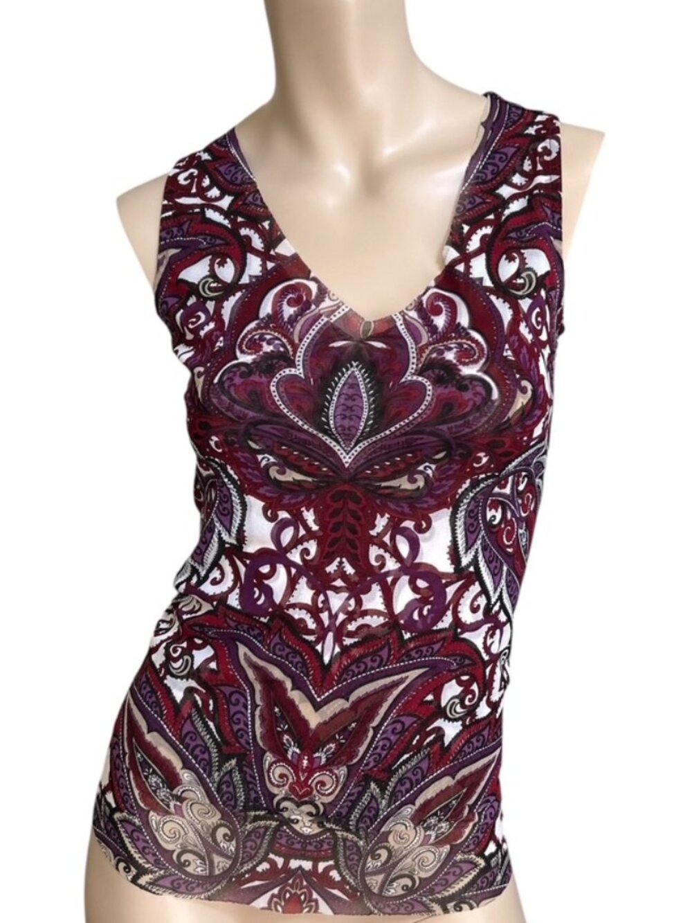 INC International Concepts Top V neck Mesh XS Arsty Retro Y2K Indie Sleeze